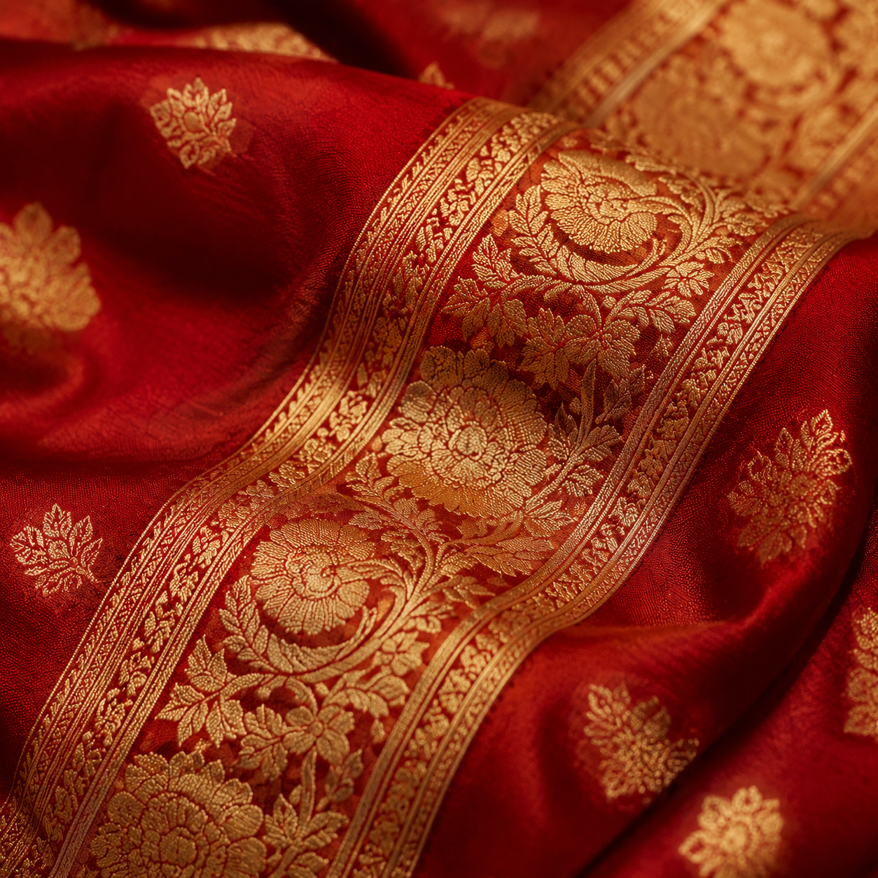 Royal Heritage Red Silk Saree With Golden Zari Work