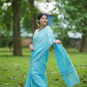 নীলাঞ্জনা — ব্লক প্রিন্ট কোটা শাড়ি