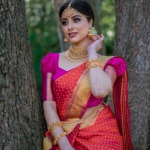Banarasi Silk Saree With Golden Floral Zari Work