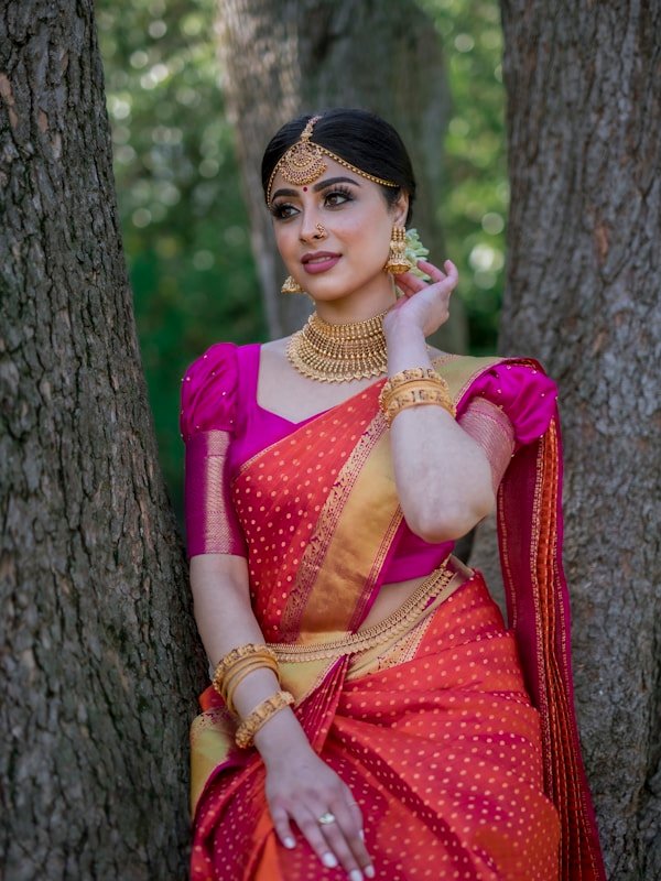Banarasi Silk Saree With Golden Floral Zari Work
